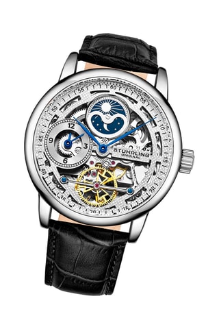 Reloj automático de piel - Negro y plateado