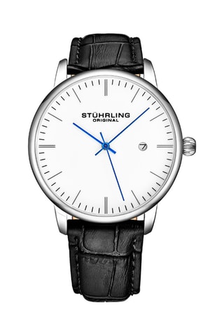 Reloj de cuarzo de piel Symphony - Negro y plateado