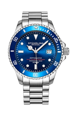 Automatisch Stalen Horloge Aquadiver Zilverkleurig en Blauw