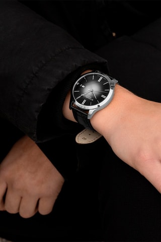 Reloj de cuarzo de piel - Negro y plateado