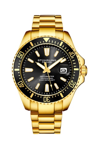 Stalen Quartz Horloge Aquadiver Goudkleurig en Zwart