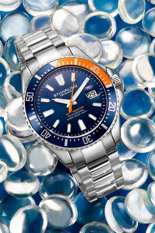Stalen Quartz Horloge Aquadiver Zilverkleurig en Blauw