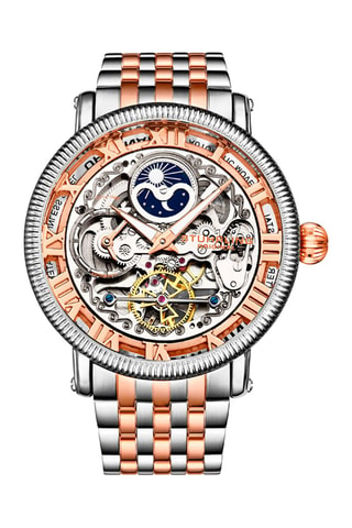 Reloj automático de acero Legacy - Función GMT - Rosa dorado y plateado