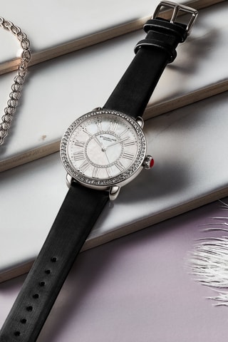 Reloj de cuarzo de piel - Negro y plateado