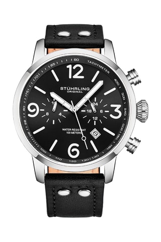 Reloj de cuarzo de piel  -  Subesfera de segundos - Negro y plateado
