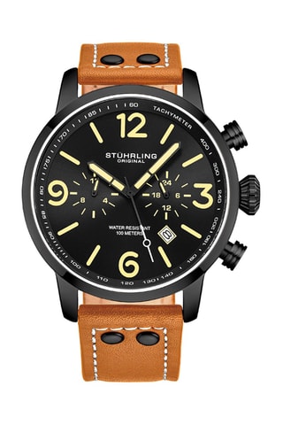 Reloj de cuarzo de piel Aviator - Subesfera de segundos - Camel y negro