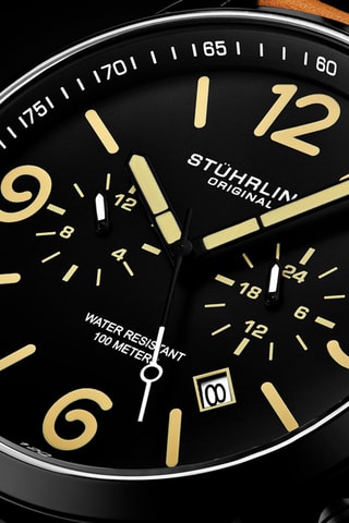 Reloj de cuarzo de piel Aviator - Subesfera de segundos - Camel y negro