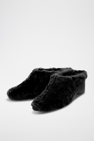 Sandalias de piel ovina forradas de tacón - Negro