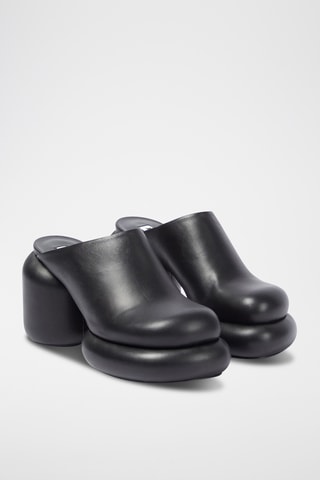 Zuecos de piel ovina de tacón - Negro