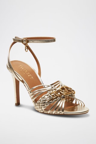 Sandales à talons en cuir - Doré