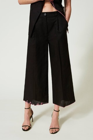 Pantalon wide legs 7/8 en lin - Noir