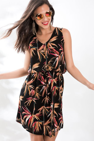 Robe évasée - Noir, beige, rose et gris