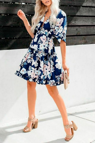 Jurk - Wit, zwart, blauw en roze