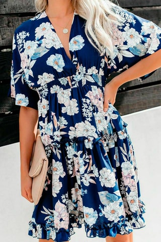 Jurk - Wit, zwart, blauw en roze