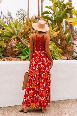 Vestido comprido Vermelho e cru - Branco, vermelho e amarelo