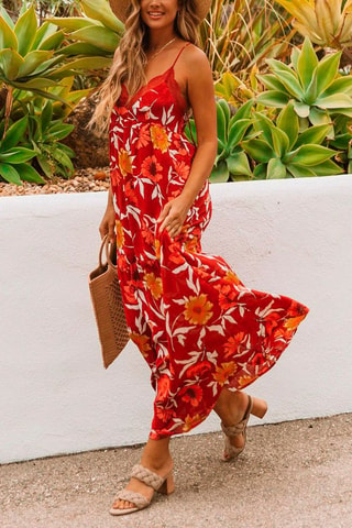 Vestido comprido Vermelho e cru - Branco, vermelho e amarelo