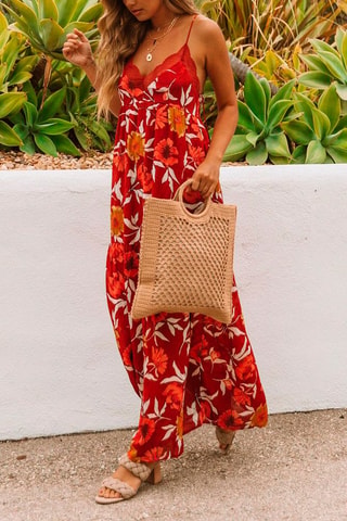 Vestido comprido Vermelho e cru - Branco, vermelho e amarelo