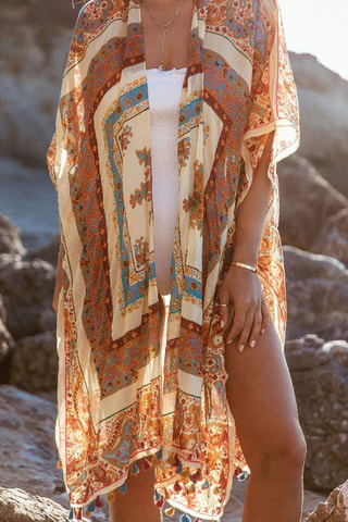 Kimono - Wit, beige en bruin