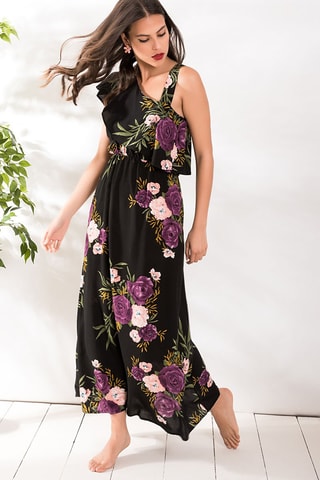 Robe volantée - Noir, vert, jaune et rose