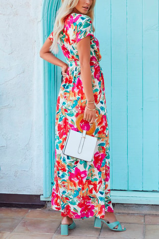 Lange Jurk - Wit, rood, blauw, oranje en roze