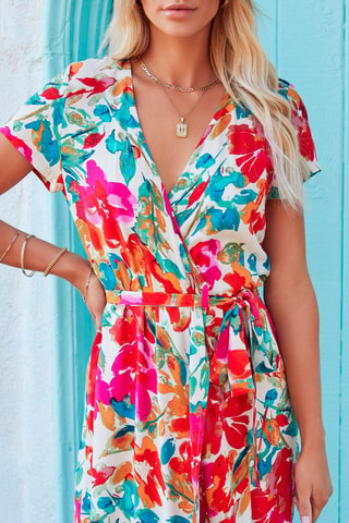 Lange Jurk - Wit, rood, blauw, oranje en roze