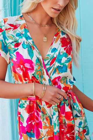 Lange Jurk - Wit, rood, blauw, oranje en roze