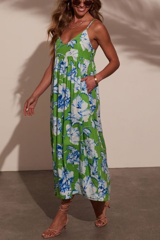 Robe longue - Blanc, bleu et vert