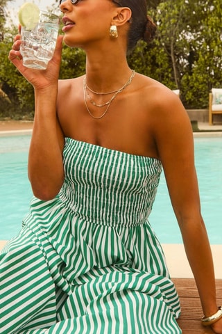 Strapless Jurk - Wit en groen