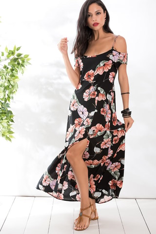 Robe longue - Noir et rose
