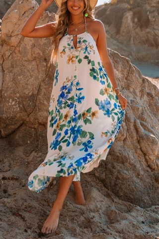 Jurk - Wit, beige, blauw en groen