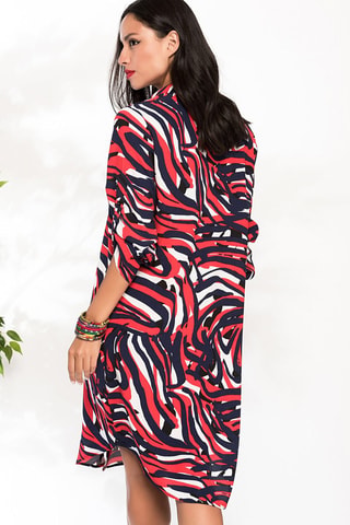 Robe chemise - Noir, rouge et bleu
