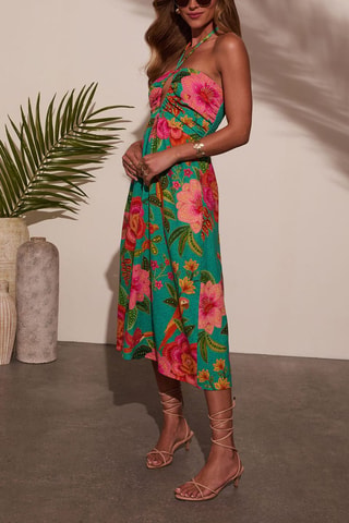 Midi-jurk - Groen, oranje en roze