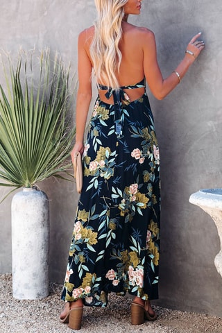 Robe longue fleurie - Noir et vert