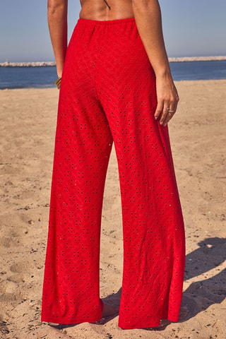 Broek Hoge Taille met Engelse Borduursels - Rood