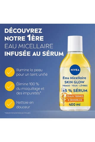 Agua micelar desmaquillante con sérum y vitaminas C y E - Piel apagada y sensible - 400 ml