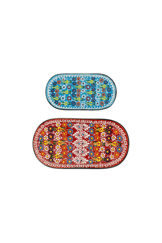 2 Platte Ovale Keramische Borden - 10 x 18 en 14 x 28 cm