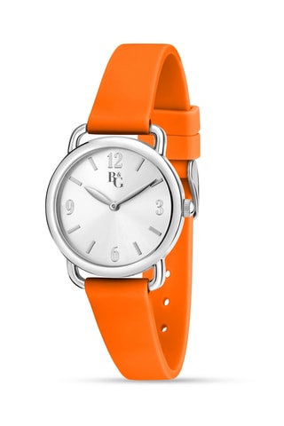 Relógio de quartzo em silicone - Laranja e prateado