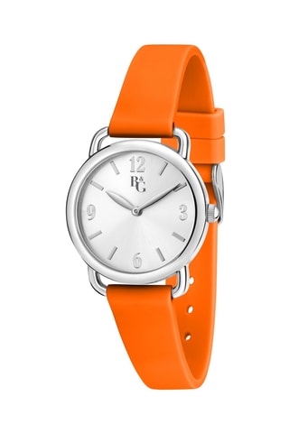 Relógio de quartzo em silicone - Laranja e prateado