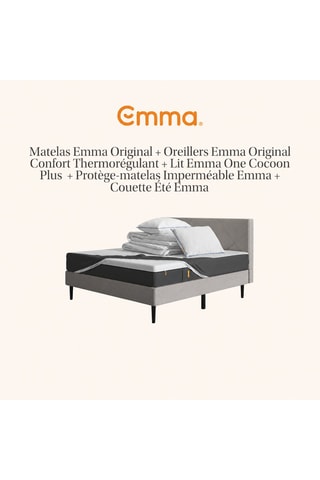 Matelas Emma Original, 2 oreillers Original Confort Thermorégulant,  Lit One Cocoon Plus,  Protège-matelas Imperméable et Couette été