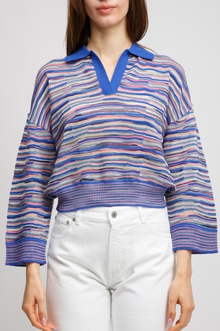 Pull en laine - Bleu foncé et rose