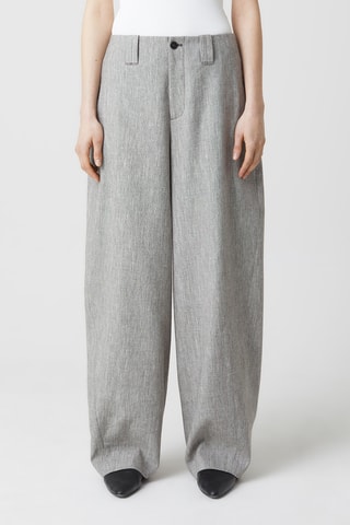 Pantalón tapered de lana y lino - Marrón