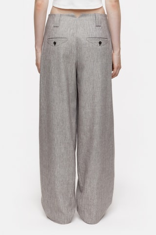 Pantalón tapered de lana y lino - Marrón