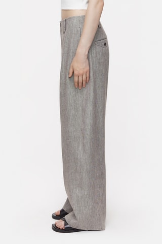 Pantalón tapered de lana y lino - Marrón