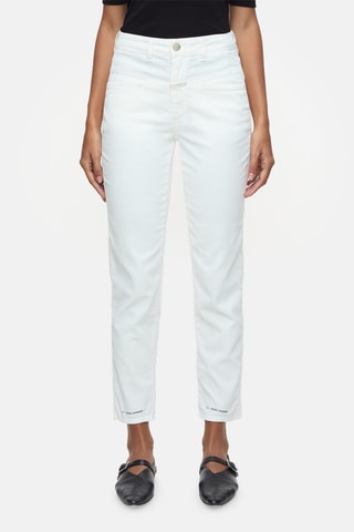 Pantalón tapered de pana de tiro alto - Blanco