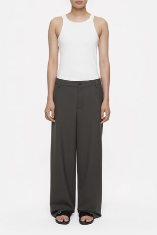 Pantalon straight en laine vierge - Taupe