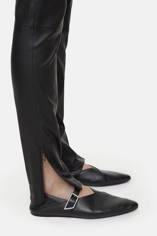 Leggings de piel de cordero de tiro alto - Negro