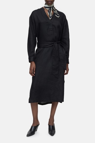 Vestido recto de lino - Negro