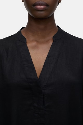 Vestido recto de lino - Negro