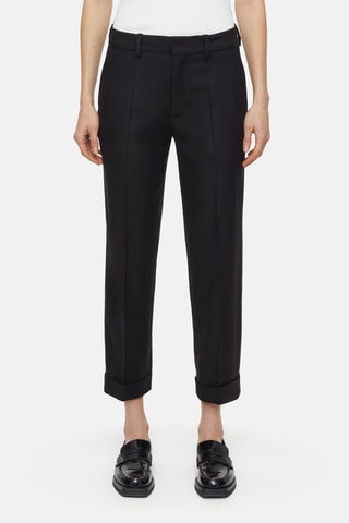 Pantalon straight en laine taille haute - Gris clair