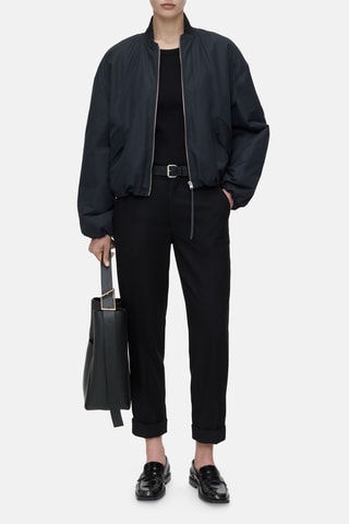 Pantalón straight de lana de tiro alto - Negro